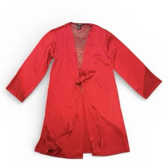 Victorias Secret Chantilly Robe Women XS/S Red Lace Back Satin Kimono Lingerie - Picture 2 of 12